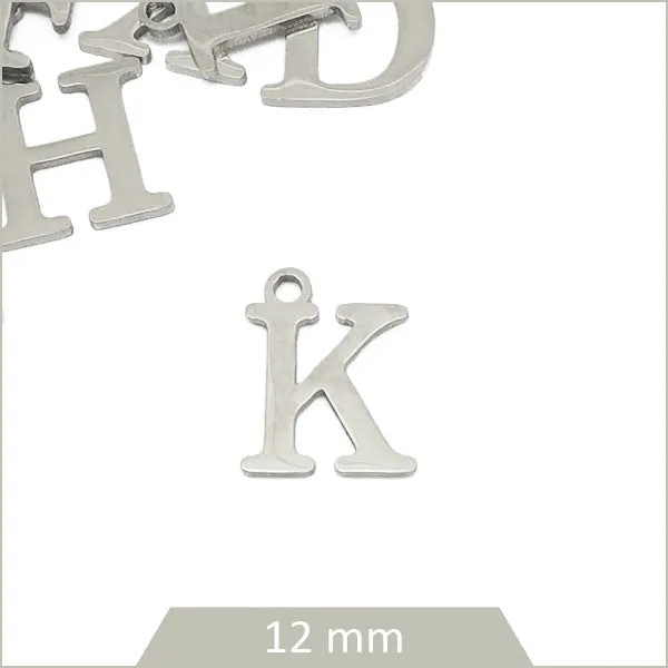 1 breloque lettre K en acier inoxydable
