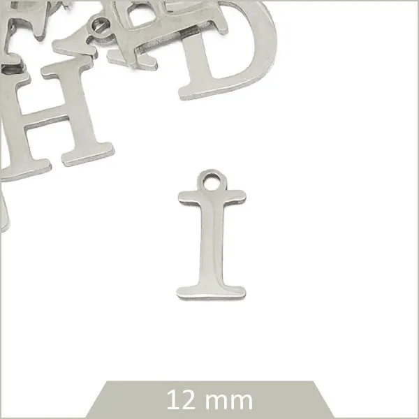 1 breloque lettre I en acier inoxydable