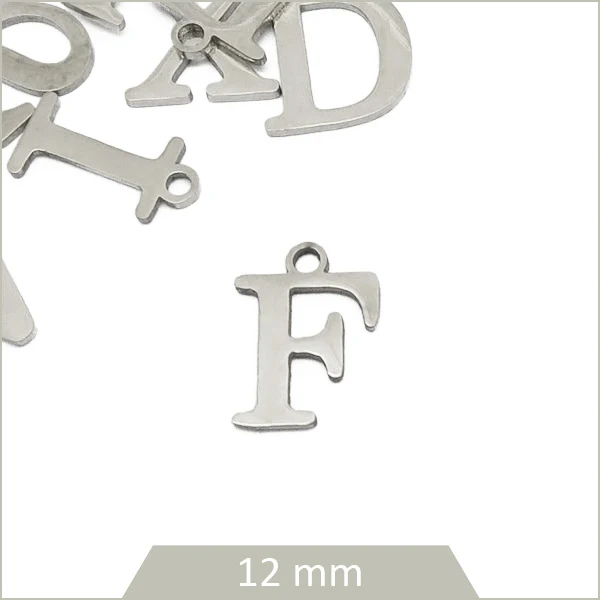 1 breloque lettre F en acier inoxydable