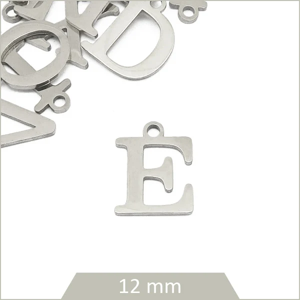 1 breloque lettre E en acier inoxydable