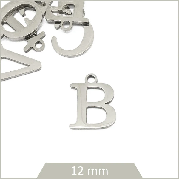 1 breloque lettre B en acier inoxydable
