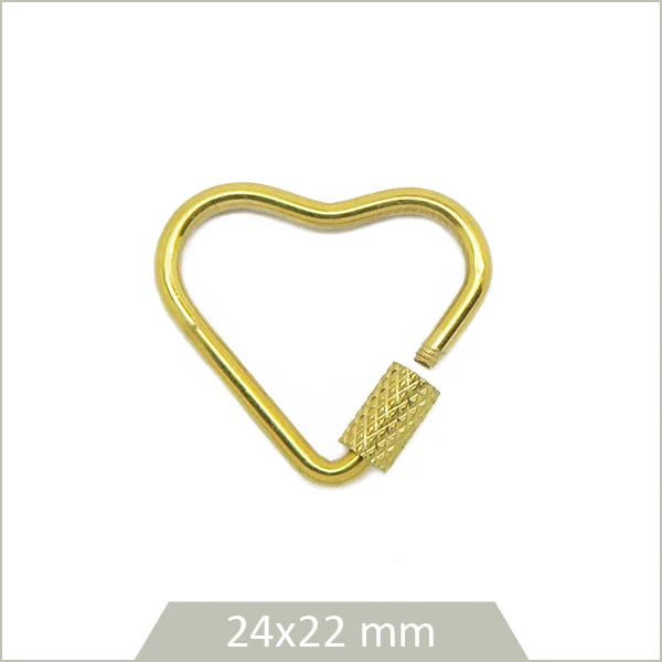 1 mousqueton à vis en forme de coeur en acier inoxydable doré