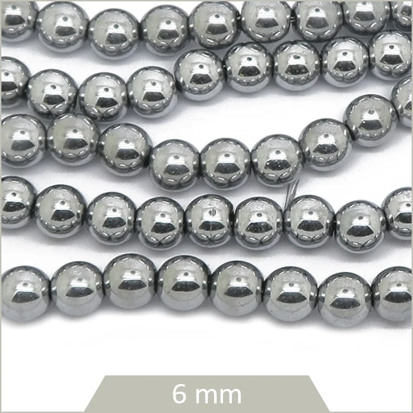 Env. 65 perles hématite rondes 6 mm argentées