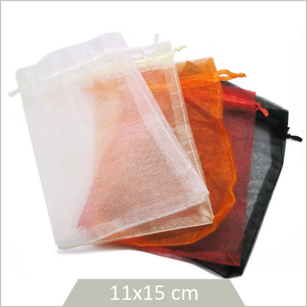 10 pochons en organza, mix de couleurs 11x15cm