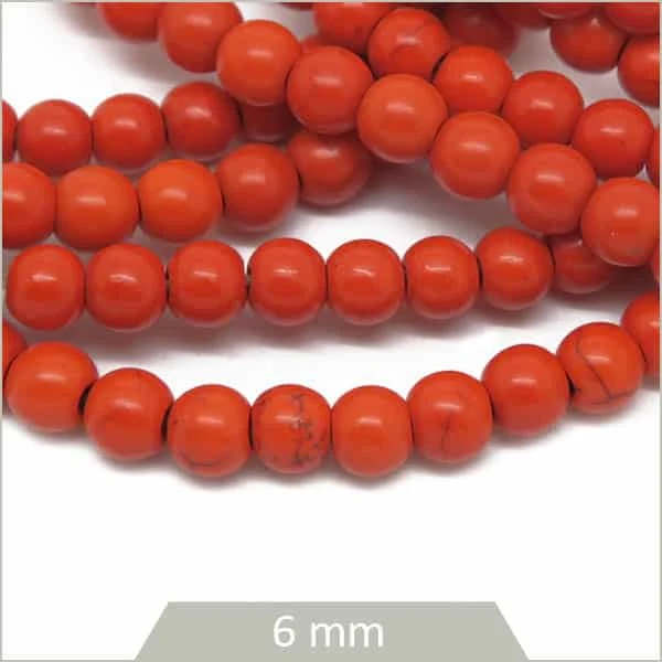 Env. 60 perles rondes 6 mm Howlite teintée orange vif