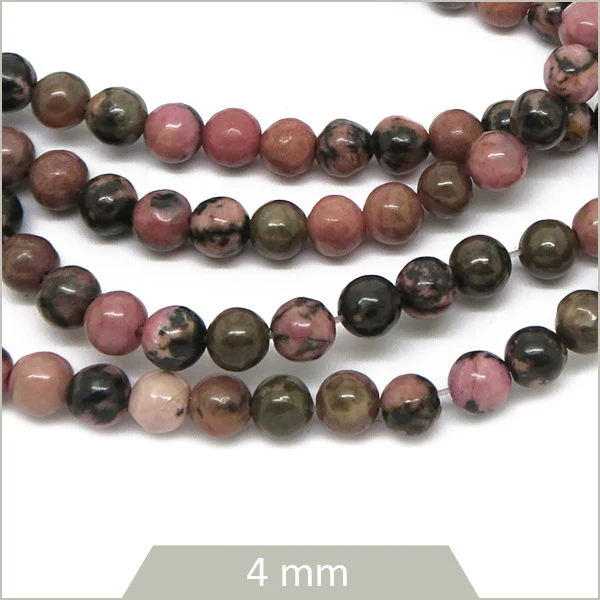 Env.85 perles rondes Rhodonite mouchetée, 4 mm