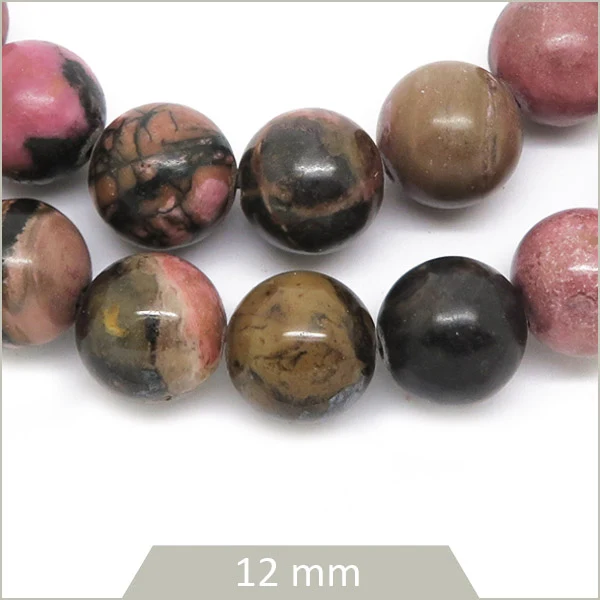 Env. 32 perles rondes Rhodonite mouchetée, 12 mm