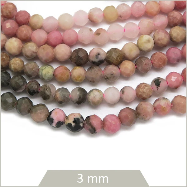 Env. 125 perles à facettes de Rhodonite mouchetée 3 mm