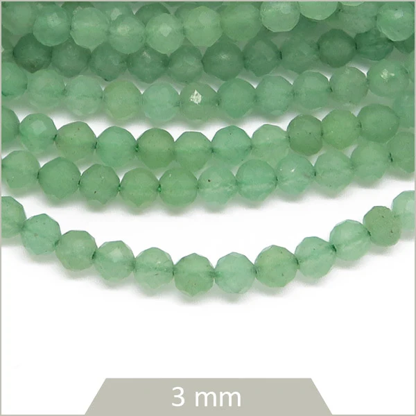 Env. 120 perles rondes à facettes en Aventurine, 3 mm