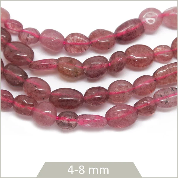 40 cm de perles galets en Quartz fraise