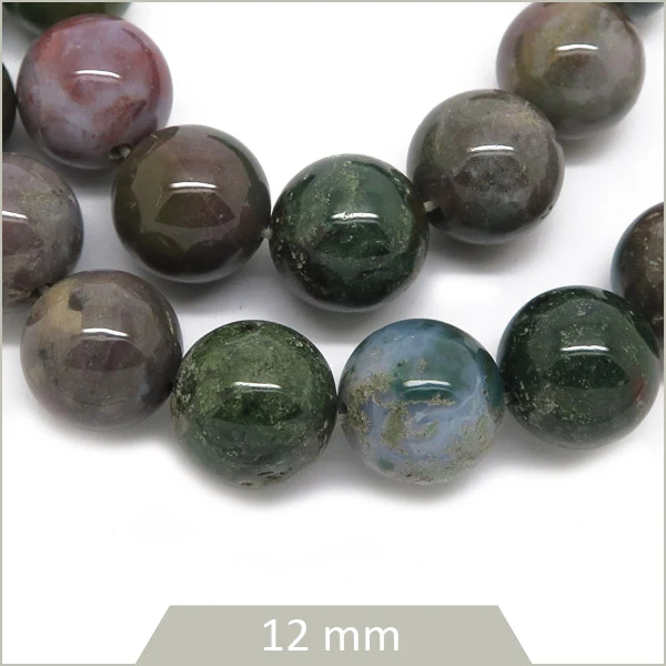 Env. 34 perles rondes d'Agate indienne 12 mm