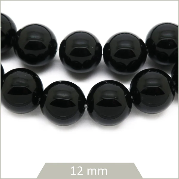 Env. 32 perles rondes d'Onyx, 12 mm
