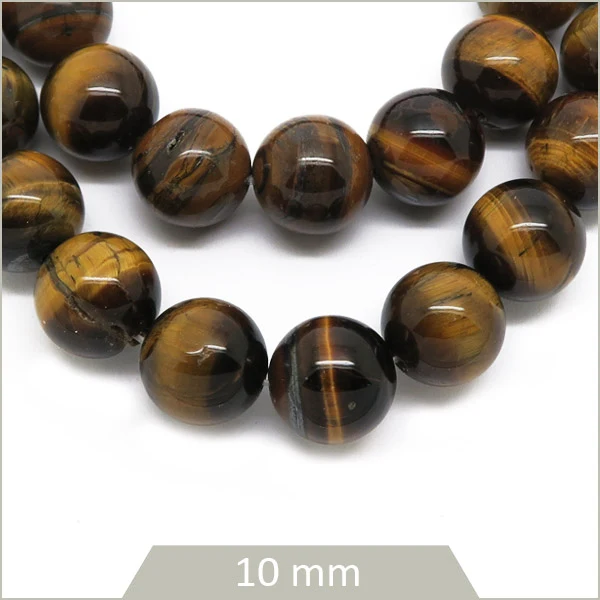 Env. 36 perles rondes 10 mm Œil de tigre