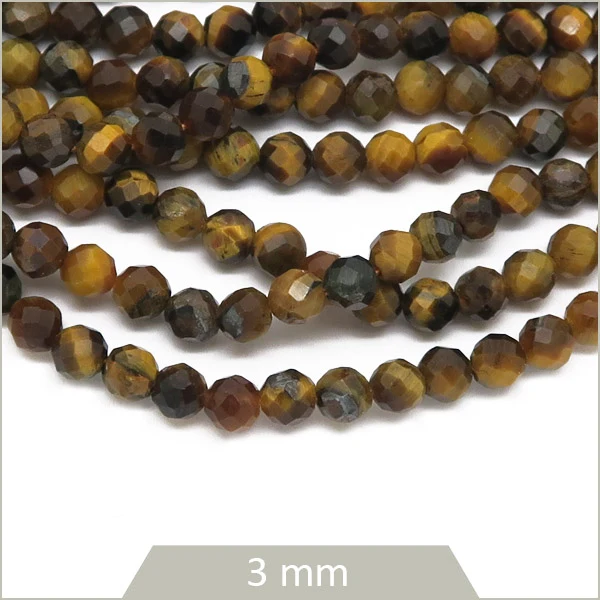 Env. 125 perles rondes à facettes 3 mm Œil de tigre