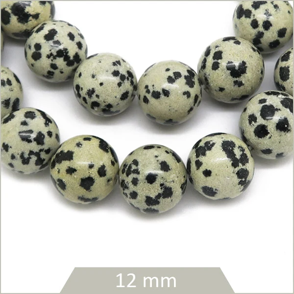 Env. 32 perles rondes de Jaspe dalmatien 12 mm