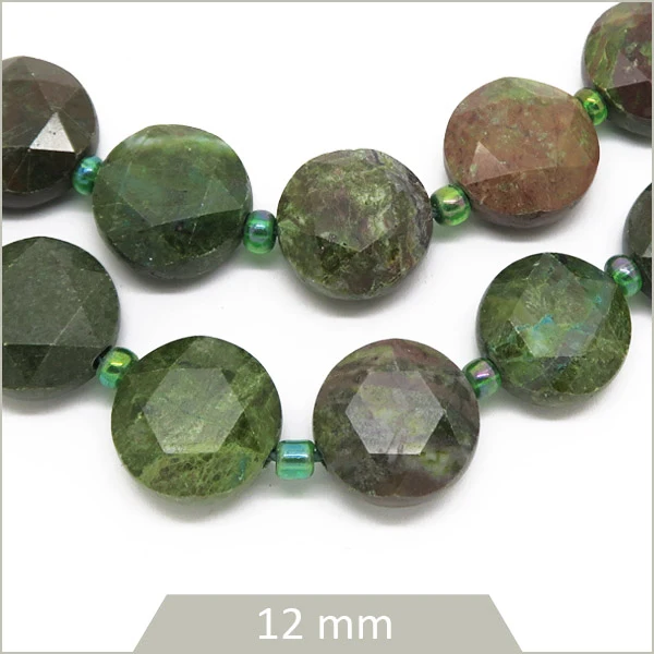 12 perles rondes plates à facettes en Jaspe sang du dragon