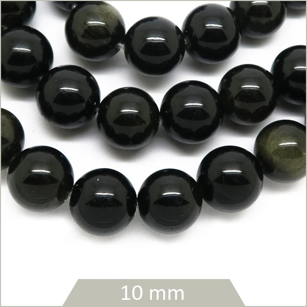 Env. 19 perles rondes en Obsidienne dorée, 10 mm