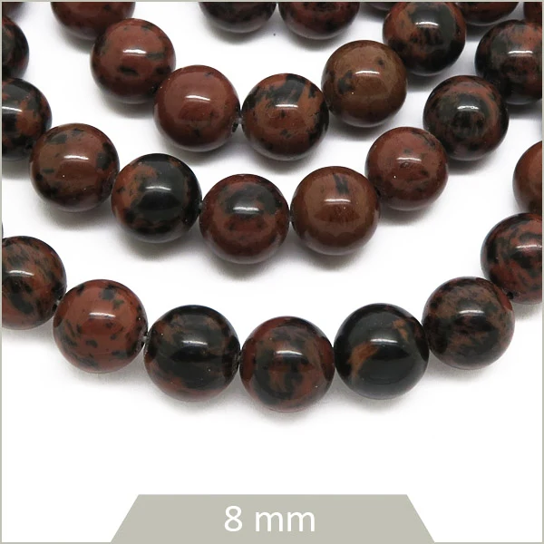 Env. 45 perles rondes en Obsidienne acajou, 8 mm
