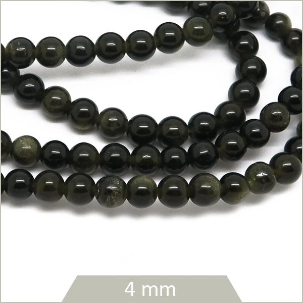 Env. 85 perles rondes en Obsidienne dorée, 4 mm