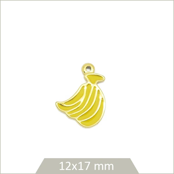 1 breloque régime de bananes en acier inoxydable doré et effet émail