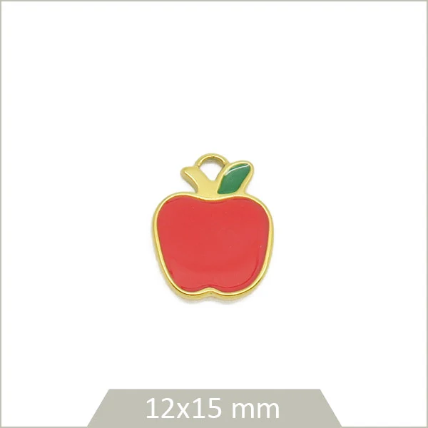 1 breloque pomme en acier inoxydable doré et effet émail coloré