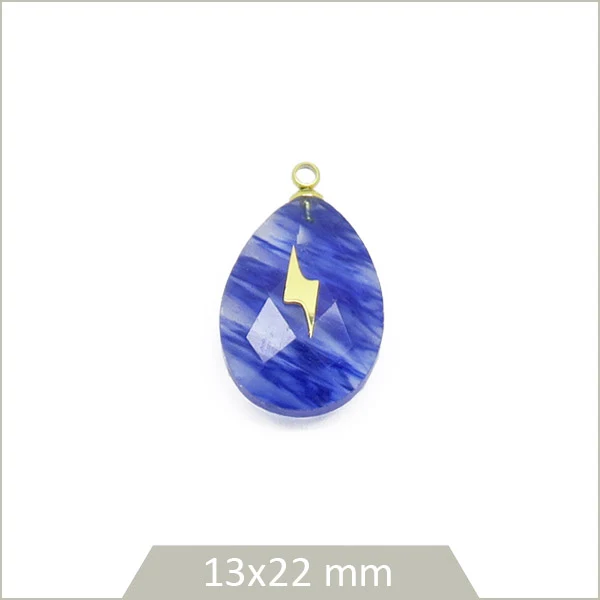 1 pendentif goutte en Quartz teinté bleu et éclair en acier inoxydable doré
