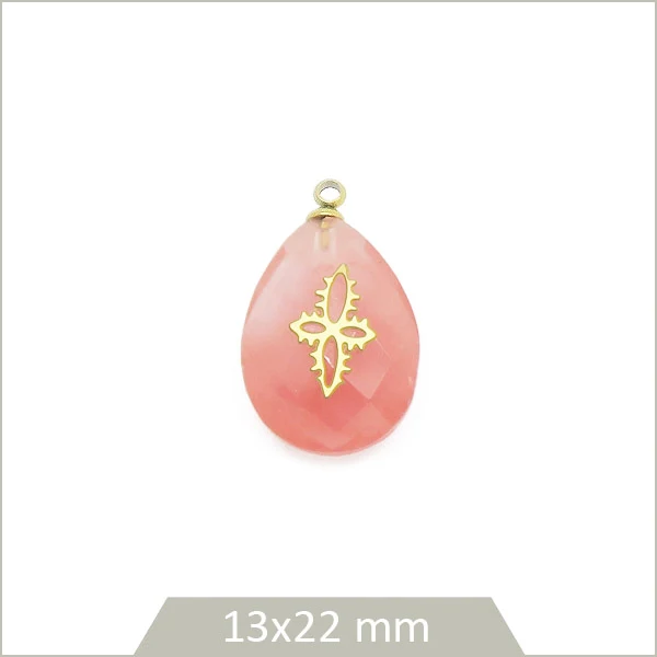 1 pendentif goutte en Quartz melon d'eau et étoile en acier inoxydable doré