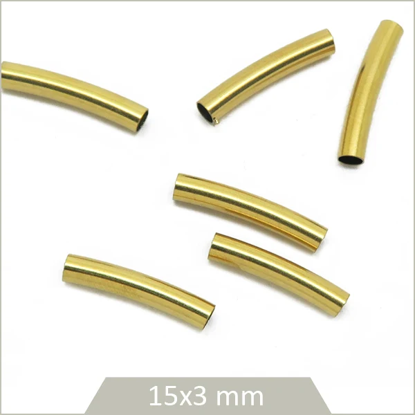 6 perles tubes courbés en acier inoxydable doré