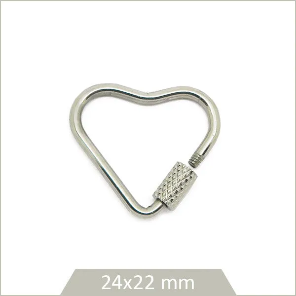 1 mousqueton à vis en forme de coeur en acier inoxydable