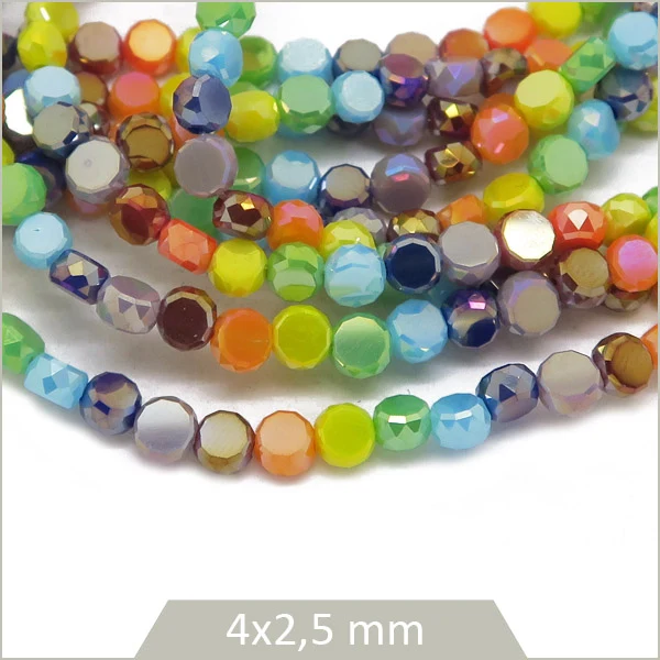 Env. 95 perles de verre rondes plates multicolores 4 mm