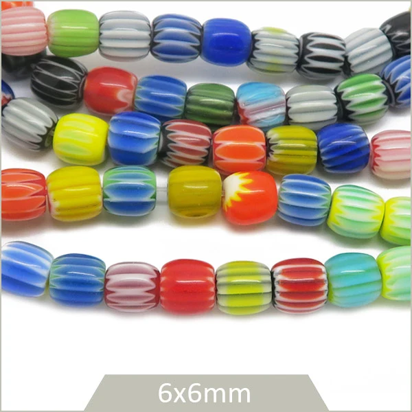 Env. 63 perles de verre soufflé Millefiori colonnes 6x6 mm