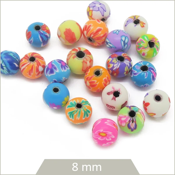 Env. 20 perles rondes polymères flower power 8 mm