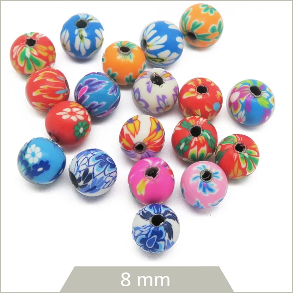 Env. 20 perles rondes polymères flower power 8 mm
