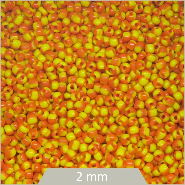 40 g de perles rocailles rayées orange/jaune 2 mm