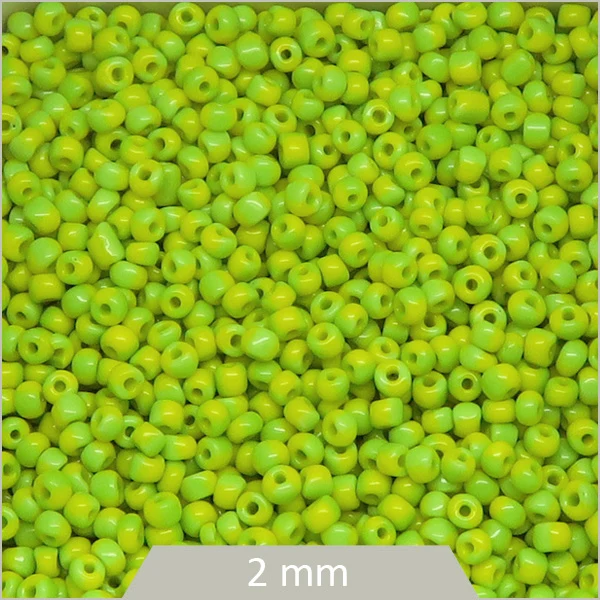 40 g de perles rocailles rayées jaune/vert 2 mm