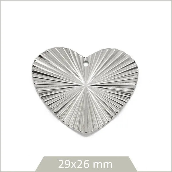 2 breloques cœur texture plissée en acier inoxydable
