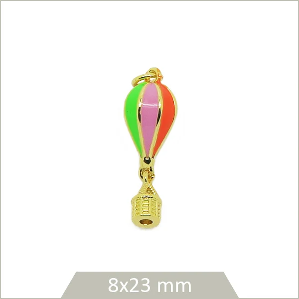1 breloque montgolfière en laiton doré émaillé, 8x23 mm