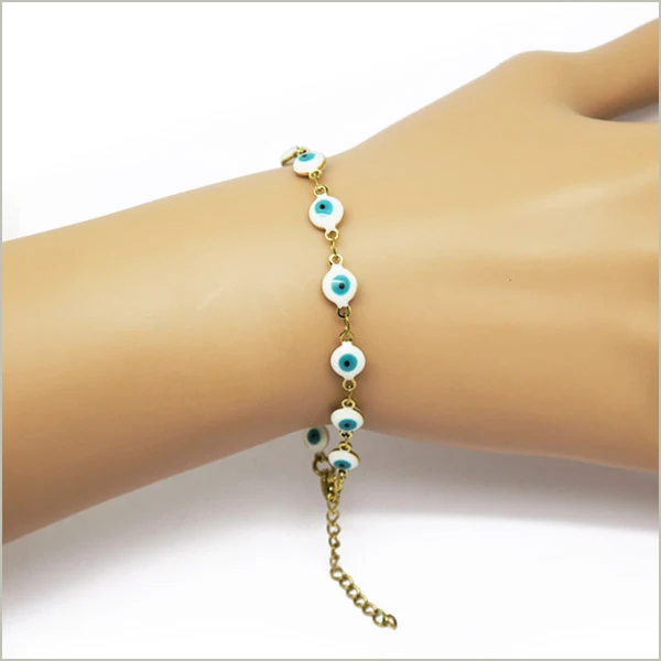 1 bracelet maillons oeil blanc acier inoxydable doré 16,5cm
