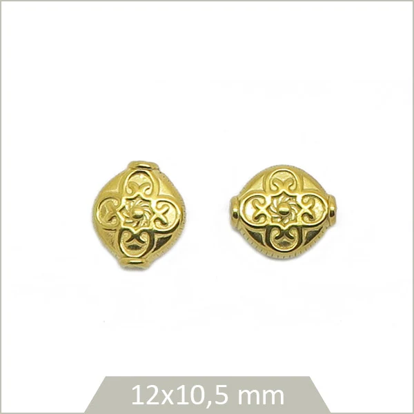 2 perles ovales ethniques motif trèfle en acier inoxydable doré