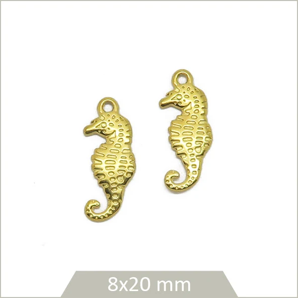 2 breloques hippocampes en acier inoxydable doré
