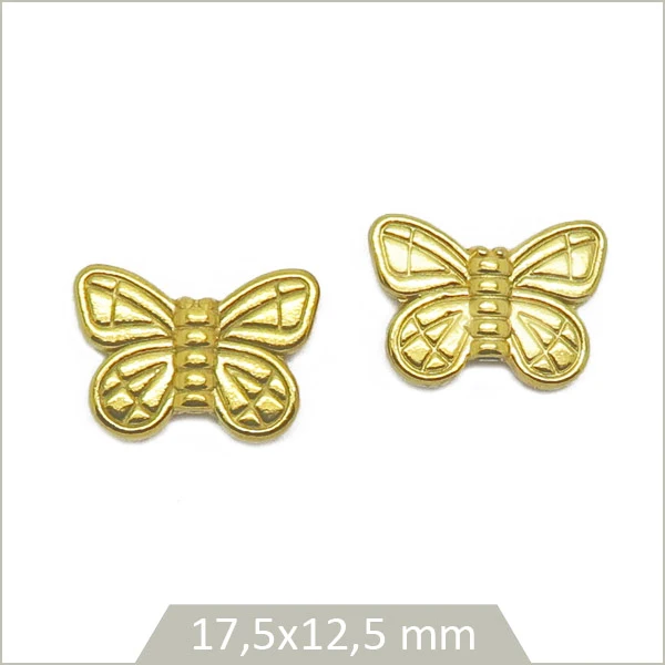 2 perles tubes papillons en acier inoxydable doré