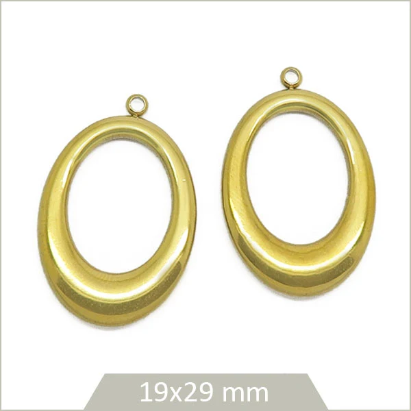 2 breloques ovales en acier inoxydable doré