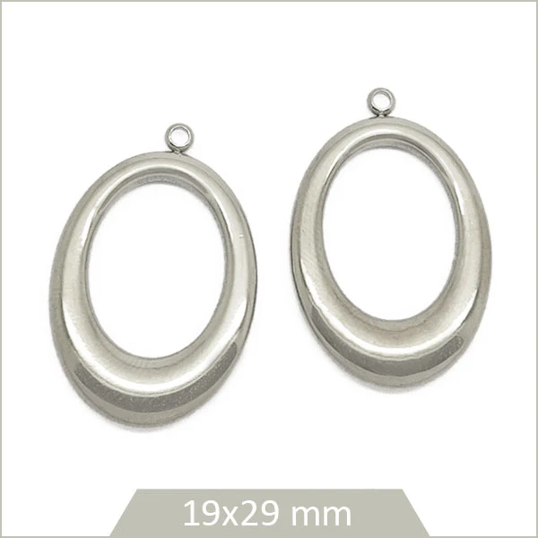 2 breloques ovales en acier inoxydable