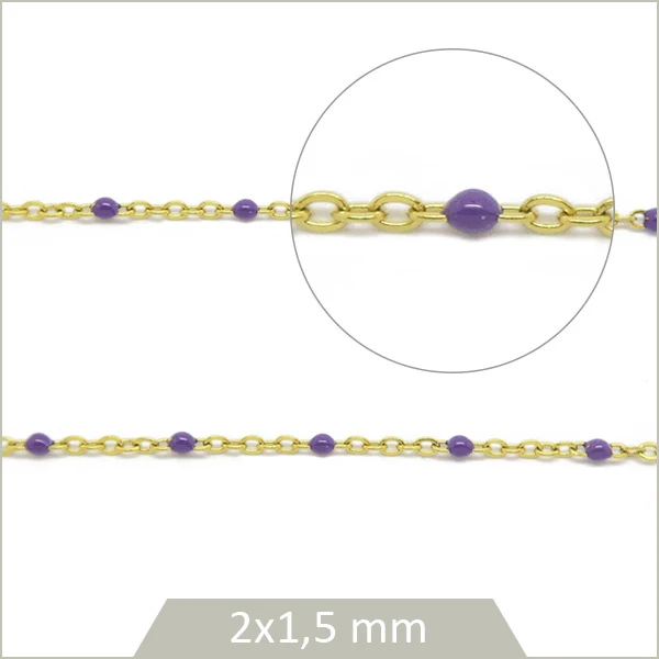 1 m de chaîne acier inoxydable doré et maillons effet émail mauve