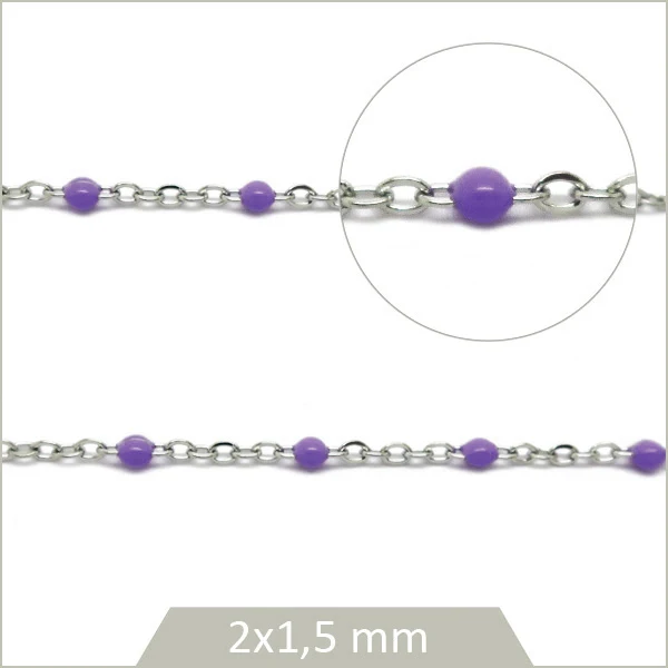 1 m de chaîne acier inoxydable et maillons effet émail mauve