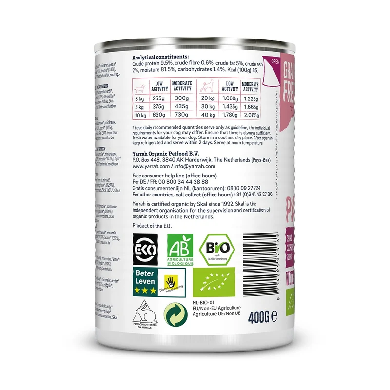 Yarrah pâtées bio sans céréales - Lot 12 x 400 g