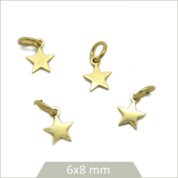 4 petites breloques étoiles 6 mm en acier inoxydable doré