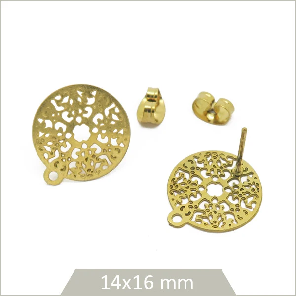 4 clous de boucles d'oreilles dentelle en acier inoxydable doré