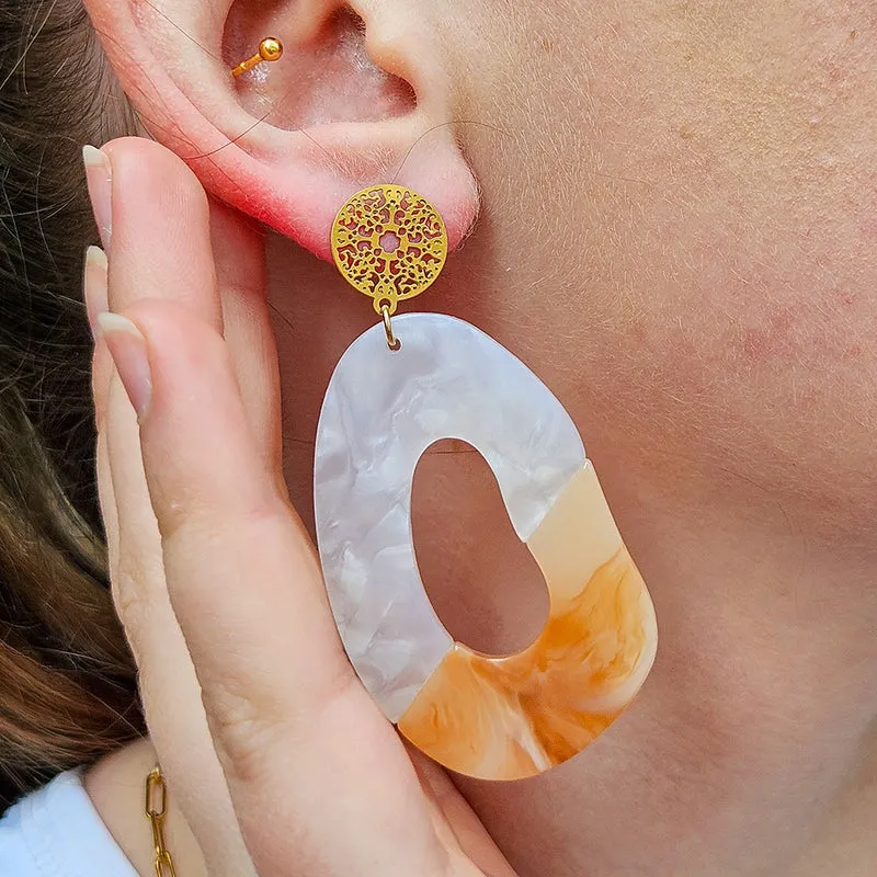 4 clous de boucles d'oreilles dentelle en acier inoxydable doré