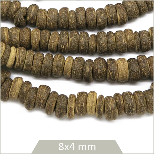 Env. 100 perles de coco brut, 8x4 mm